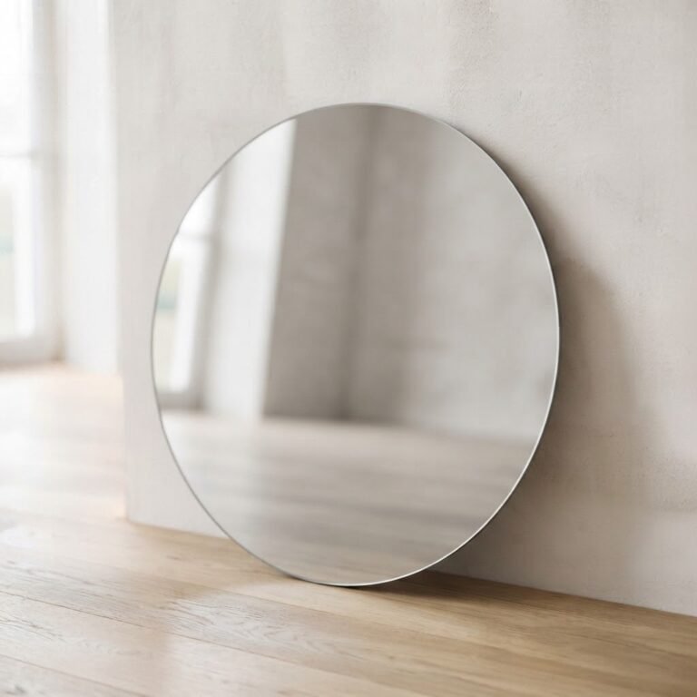 Round frameless silver mirror with polished edge