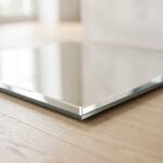 Silver mirror with bevelled edge, close-up of the corner