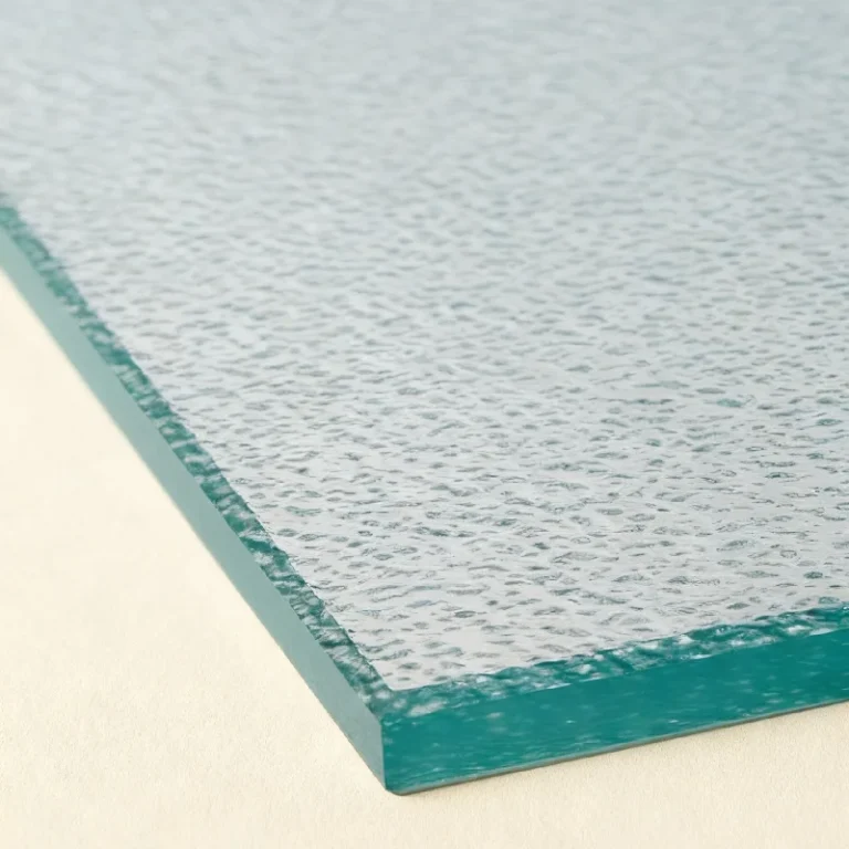 6mm spotswood patterned glass panel – edge close-up
